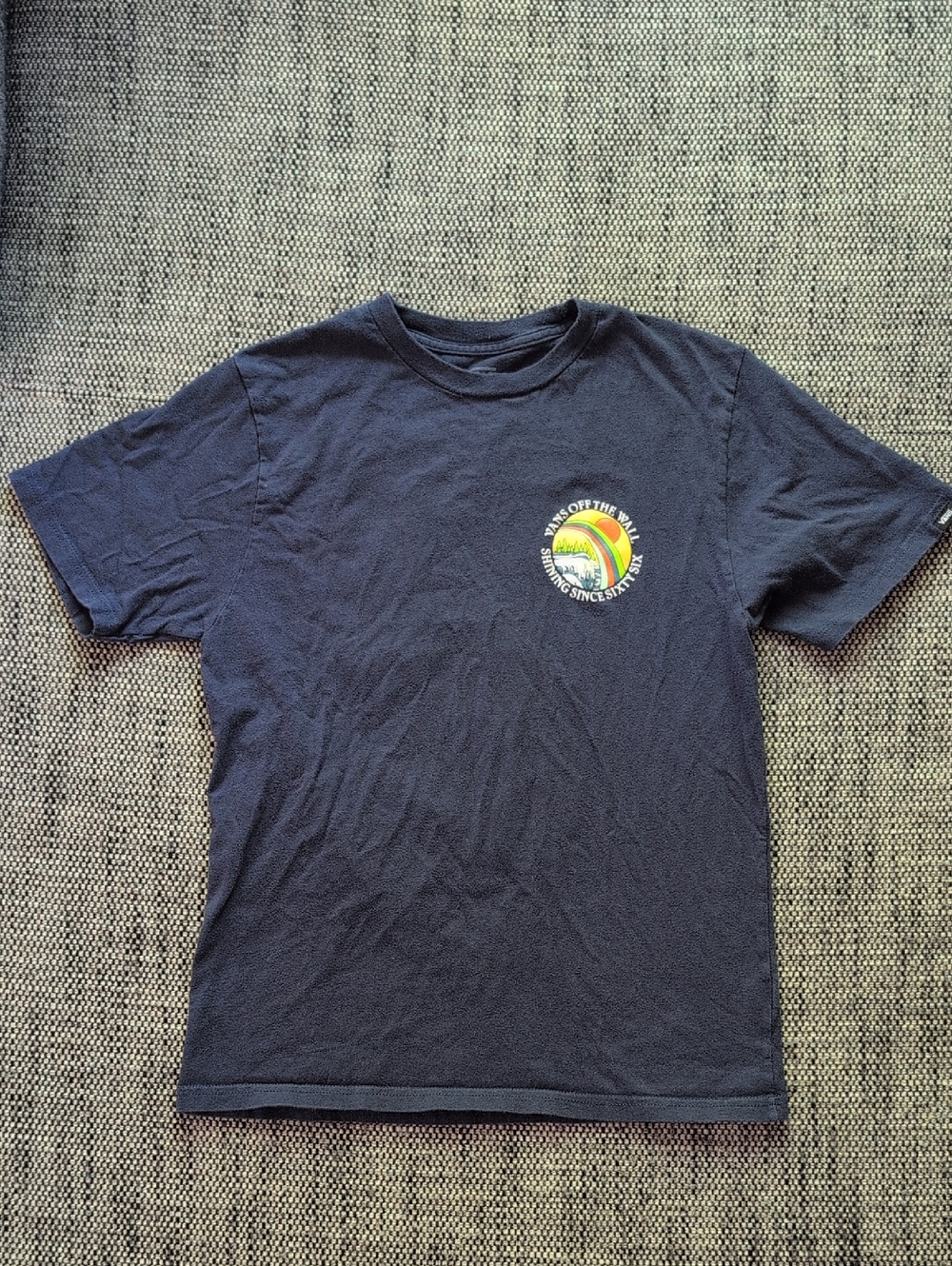 Vans Navy Short Sleeve Tee with Small Rainbow Crest